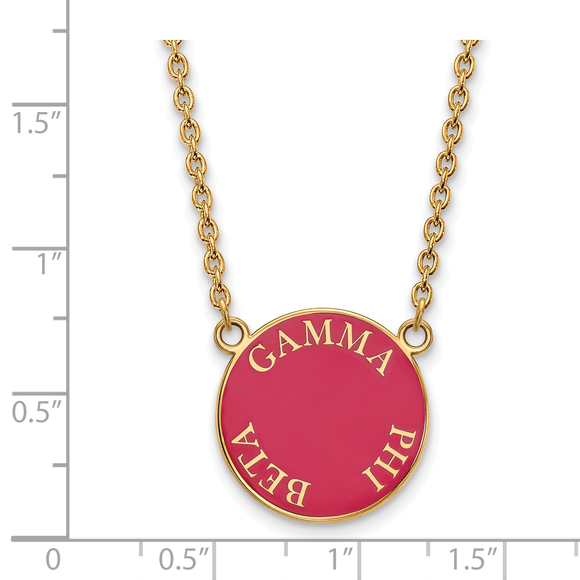 Sterling Gold-plate Gamma Phi Beta Text Large  Enamel Pendant 18" Necklace - Picture 2 of 2